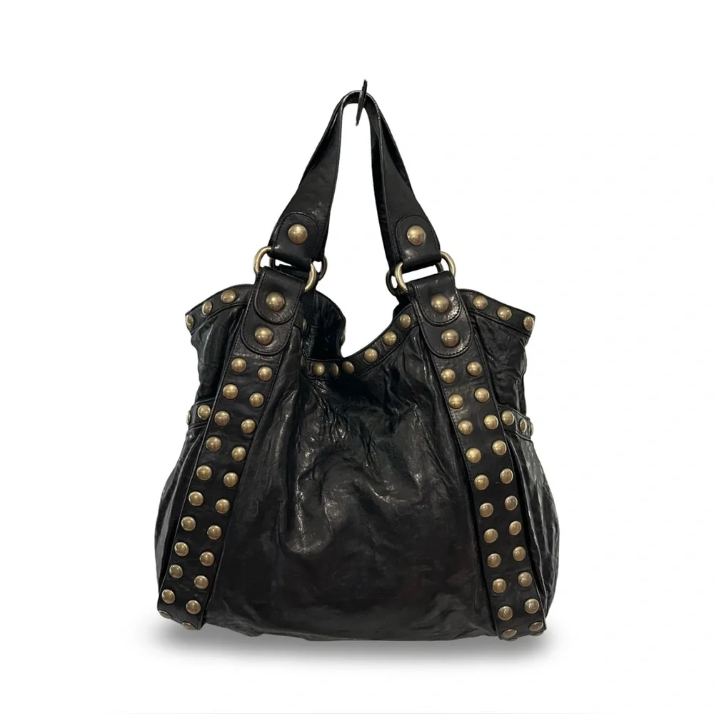 Kooba Jillian Black Leather Studded Hobo Shoulder Bag - Picture 2 of 9